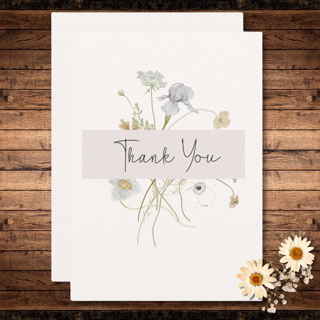 Wildblommor på Cream Bröllop Tack Kort (Wildflowers on Cream Wedding Thank You Card)