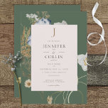 Wildblommor på Sage bröllopsinbjudan Inbjudningar<br><div class="desc">Lägg märke till bröllop med lite rustik elegans. Vår fängslande bröllopsinbjudan har en levande arrangemang av vilda blommor och ferns, noggrant handritad och påminner om pressade botaniska skatter. Rik färg som solbränna, gult, kräm, blått och sage grönt står utmärkt mot en mjuk grönt bakgrund ram. Dina uppgifter om bröllop visas...</div>