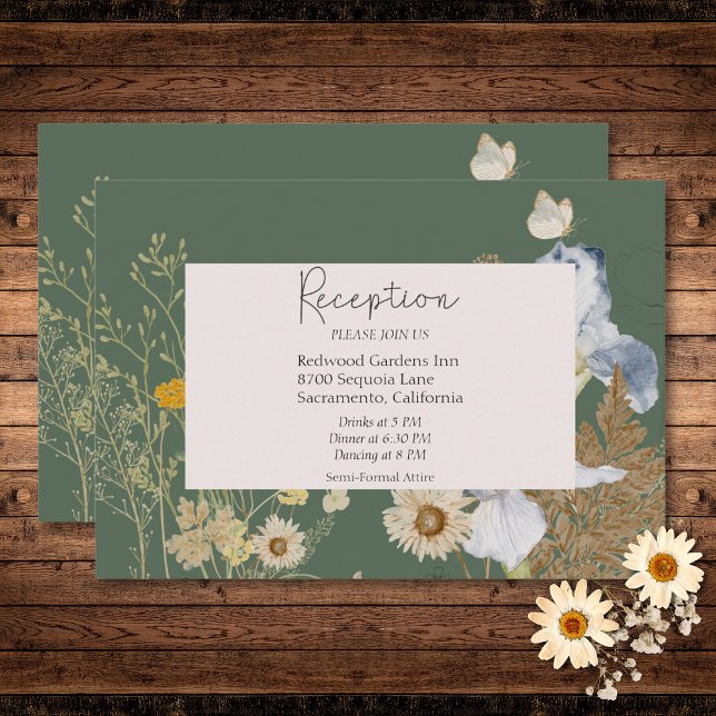 Wildblommor på Sage bröllopskort Tilläggskort (Wildflowers on Sage Wedding Details Enclosure Card)