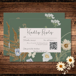 Wildblommor på Sage Grönt Bröllop QR-kod OSA Kort