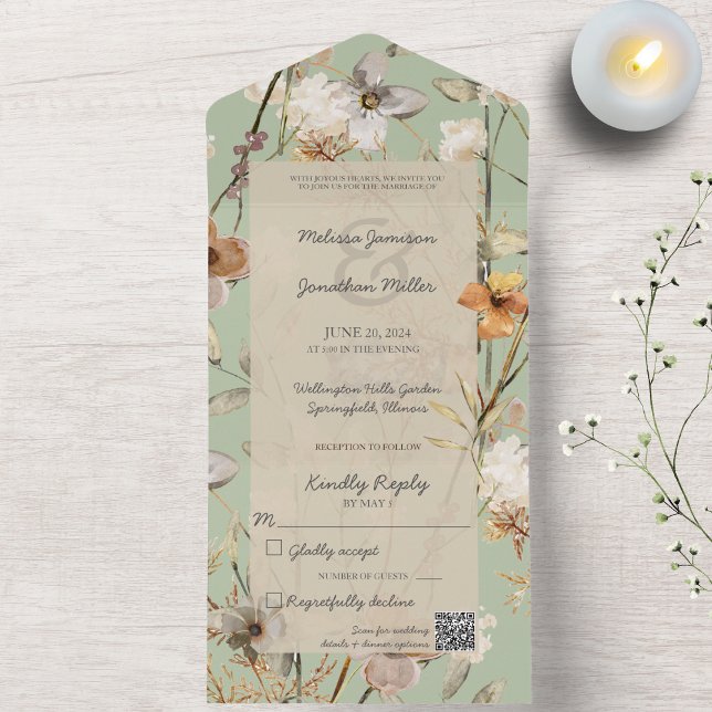 Wildblommor på Sage-Grönt med QR-kod (Skapare uppladdad)