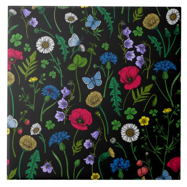Wildblommor på svart kakelplatta (Framsidan)
