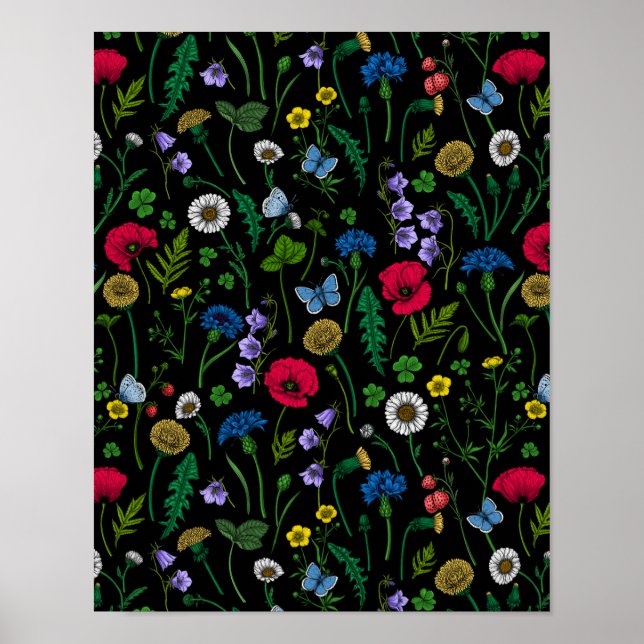Wildblommor på svart poster (Framsidan)