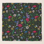 Wildblommor på svart sjal<br><div class="desc">Handmålad samling av olika blommor i vilden.</div>