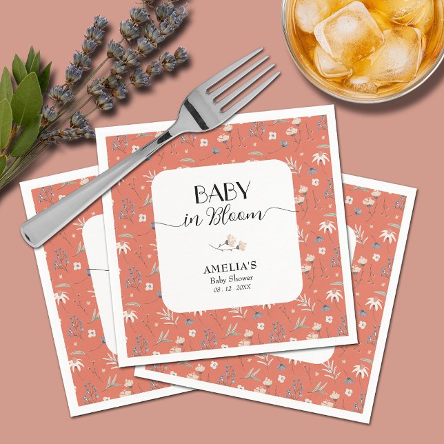 Wildblommor på Terracotta Baby Shower Pappersservett (Wildflowers on Terracotta Baby Shower Napkins)