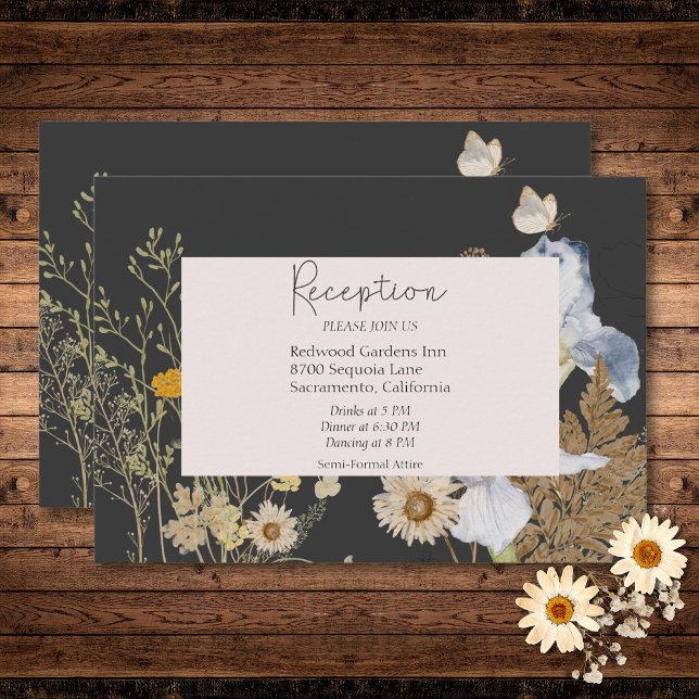 Wildblommor på träkolsbröllop tilläggskort (Wildflowers on Charcoal Wedding Reception Enclosure Card)