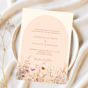 Wildblommor peach beige arch boho lyxury bröllop inbjudningar