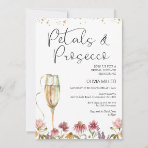 Wildblommor Petals och Prosecco Möhippa Inbjudningar
