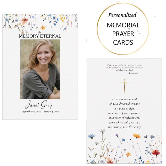 Wildblommor Photo Orthodox Funeral Prayer Card Placeringskort (Skapare uppladdad)