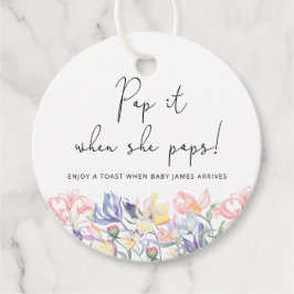 Wildblommor poppade när hon poppade babydusch gåvor etiketter