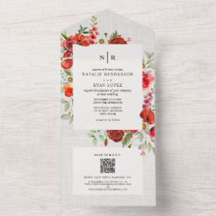Wildblommor Poppy Red Blommigt Linen Bröllop QR OS