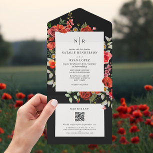 Wildblommor Poppy Red Blommigt Mörk Bröllop QR OSA