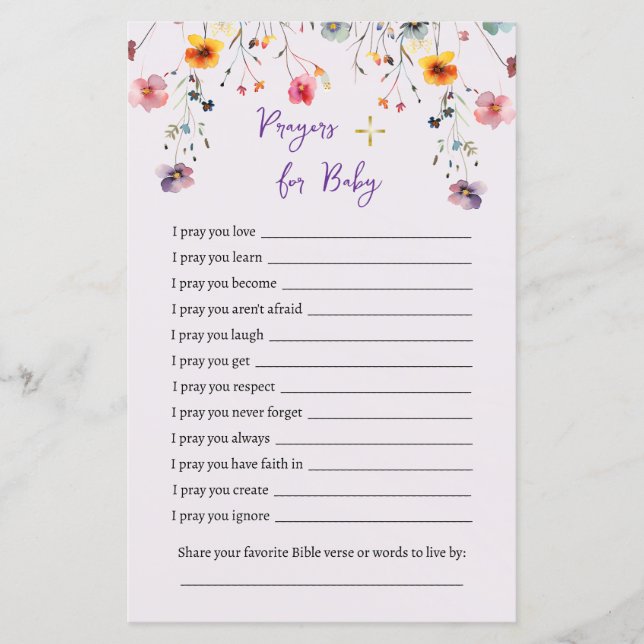 Wildblommor Prayers for Baby Shower Games (Framsida)