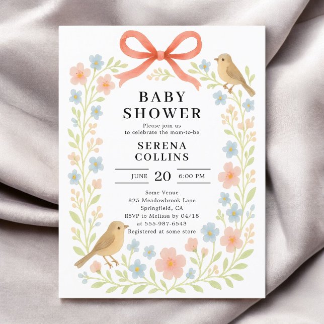 Wildblommor Red Bow Baby Shower Vykort (Skapare uppladdad)