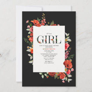Wildblommor Red Poppy Blommigt Girl Baby Shower Inbjudningar