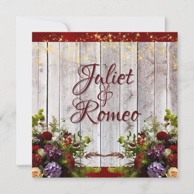 Wildblommor, rödband och Ljus Bröllop 2 Inbjudningar (Framsida)