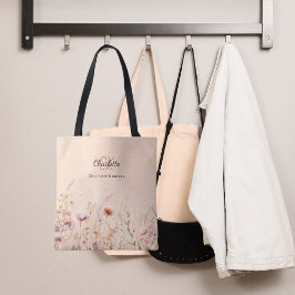 Wildblommor rosa beige monogram namn tygkasse