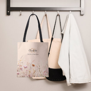 Wildblommor rosa beige monogram namn tygkasse