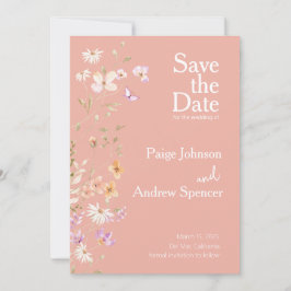 Wildblommor Rosa Bröllop spara datum Inbjudningar