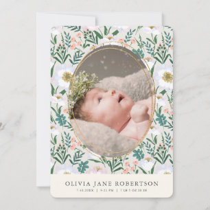 Wildblommor Sage Girl Photo Birth Announcement Inbjudningar