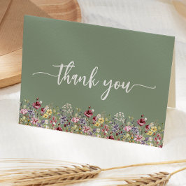 Wildblommor Sage Grönt Blommigt Baby Shower Tack Kort