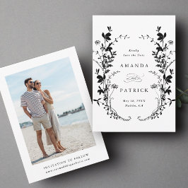 Wildblommor Silhouette Bröllop Photo Black & White Spara Datumet