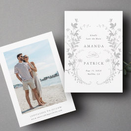 Wildblommor Silhouette Wandan Bröllop Photo Grått Spara Datumet