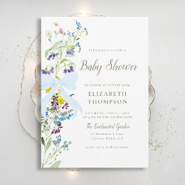 Wildblommor Soft Blooms Blue Bow Boy Shower Inbjudningar