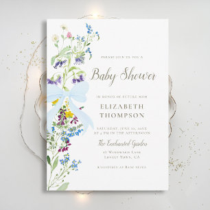 Wildblommor Soft Blooms Blue Bow Boy Shower Inbjudningar