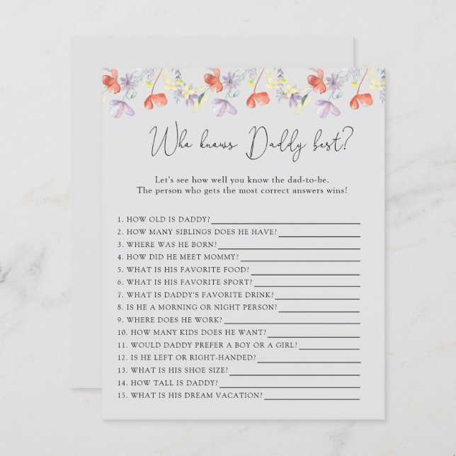 Wildblommor som känner DADDY bäst (Fram/baksida)