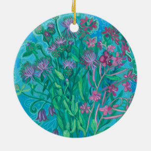 Wildblommor Summer Flowers Bouquet Blommigt Painti Julgransprydnad Keramik