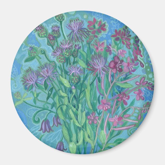 Wildblommor Summer Flowers Bouquet Blommigt Painti Magnet (Framsidan)