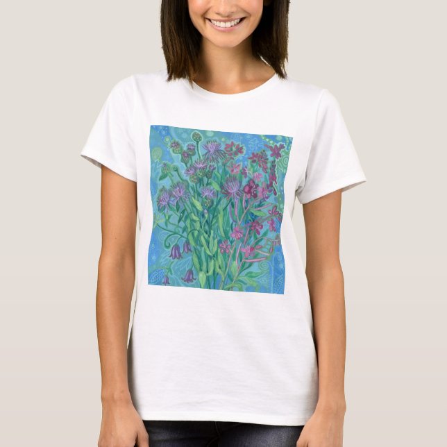 Wildblommor Summer Flowers Bouquet Blommigt Painti T Shirt (Framsida)