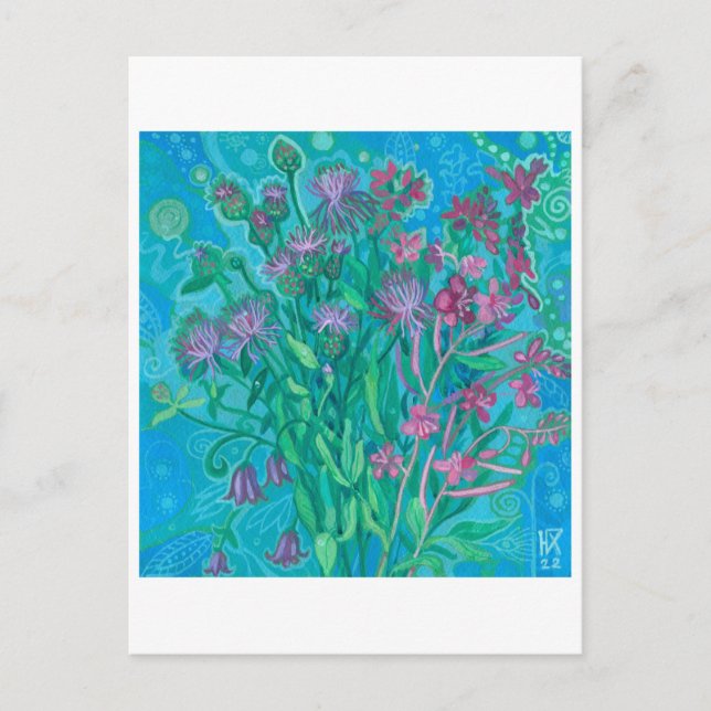 Wildblommor Summer Flowers Bouquet Blommigt Painti Vykort (Framsida)