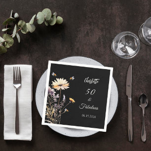 Wildblommor svart 50 fantastiska födelsedag pappersservett