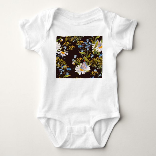Wildblommor: Svart bakgrundsfärg T Shirt (Framsida)