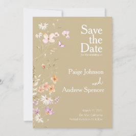 Wildblommor Tan Bröllop spara datum Inbjudningar