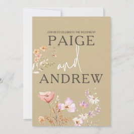 Wildblommor Tan Farmhouse bröllopsinbjudan 2 Inbjudningar