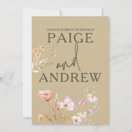 Wildblommor Tan Farmhouse bröllopsinbjudan Inbjudningar