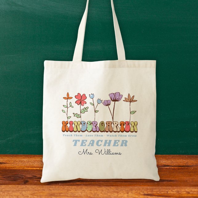 Wildblommor Teach Kärlek Grow Kindergarten Teacher Tygkasse (Wildflowers Teach Love Grow Kindergarten Teacher Tote Bag)