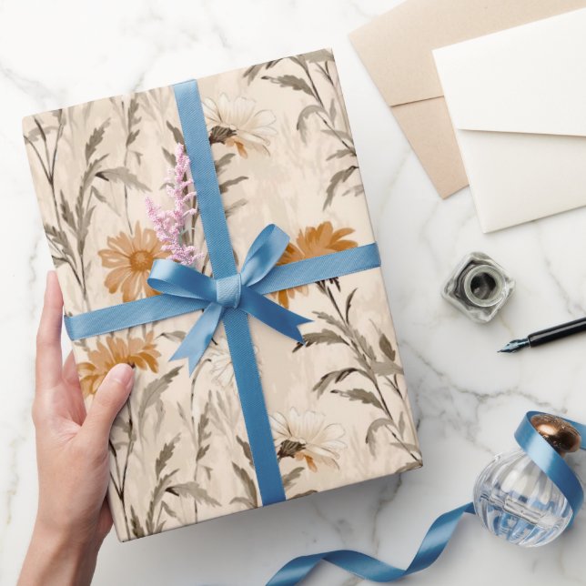 Wildblommor Terracotta Botanical Mönster Presentpapper (Gifting)