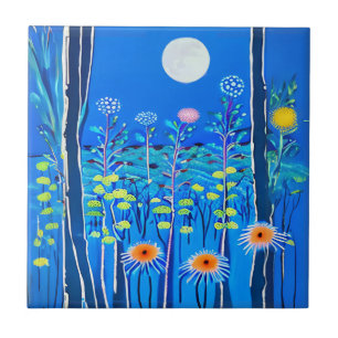 Wildblommor under en hel måne kakelplatta