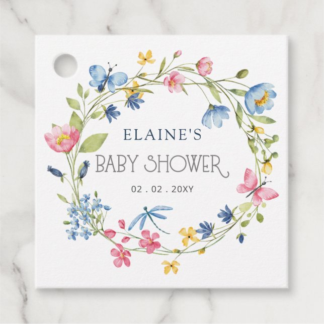 Wildblommor Vår Blommar Blommigt Baby Shower Gåvor Etiketter (Framsida)
