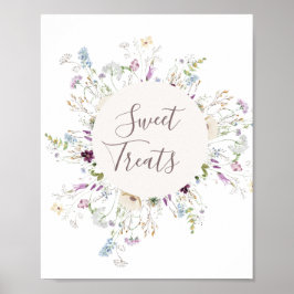 Wildblommor, vattenfärg Söta träd Poster