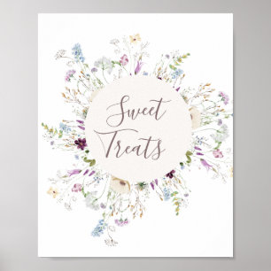 Wildblommor, vattenfärg Söta träd Poster