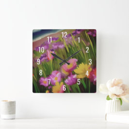 Wildblommor vid Dusk Fyrkantig Klocka