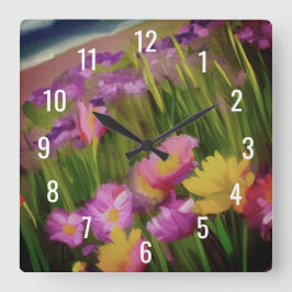 Wildblommor vid Dusk Fyrkantig Klocka