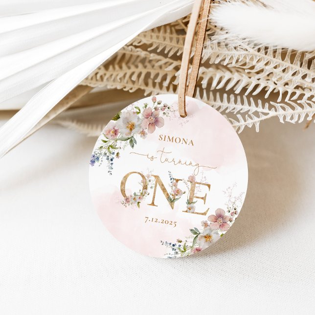 Wildblommor Vild En  rosa-flickfödelsedag Gåvor Etiketter (Skapare uppladdad)