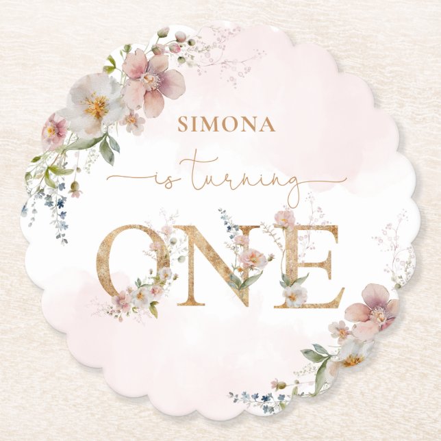 Wildblommor Vild En  rosa-flickfödelsedag Underlägg Papper (Framsida)