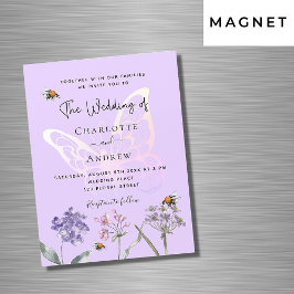 Wildblommor violet rosa butterfly lyxury bröllop magnetisk inbjudningskort